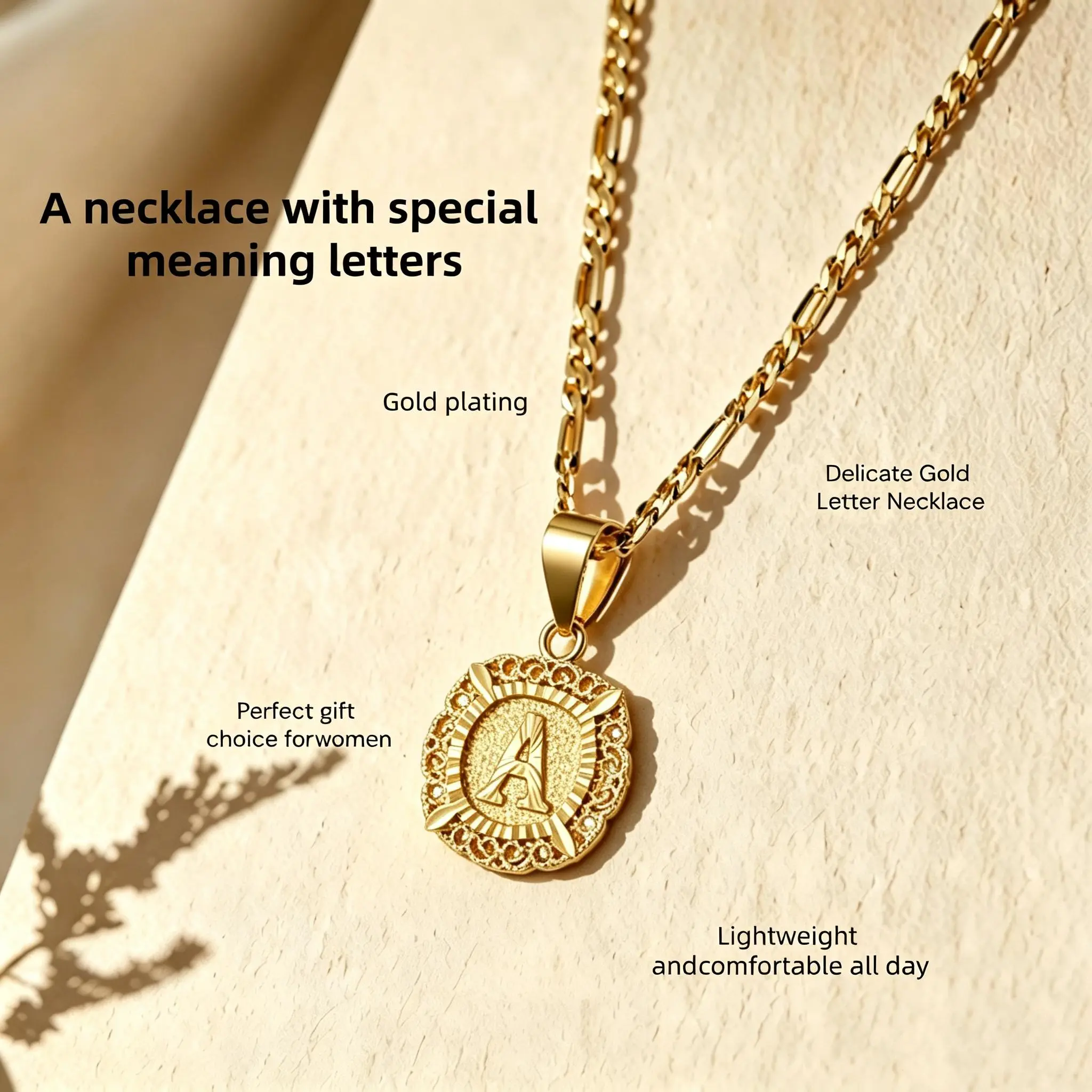 Unisex 14K Gold-Plated Initial Necklace, A-Z Capital Round Letter Pendants, Versatile Casual Everyday Statement Chain