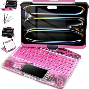 DarlingCase Transparent Pink iPad Keyboard Case Compatible with iPad 11th(A16)11inch 2025-iPad 10th 10.9inch 2022,Touch 360°Rotatable High-strength acrylic, impact-resistant,Backlight &Pencil Holder  Tablet Durable Digital