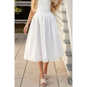Whispering Breeze Off White Tiered Midi Skirt
