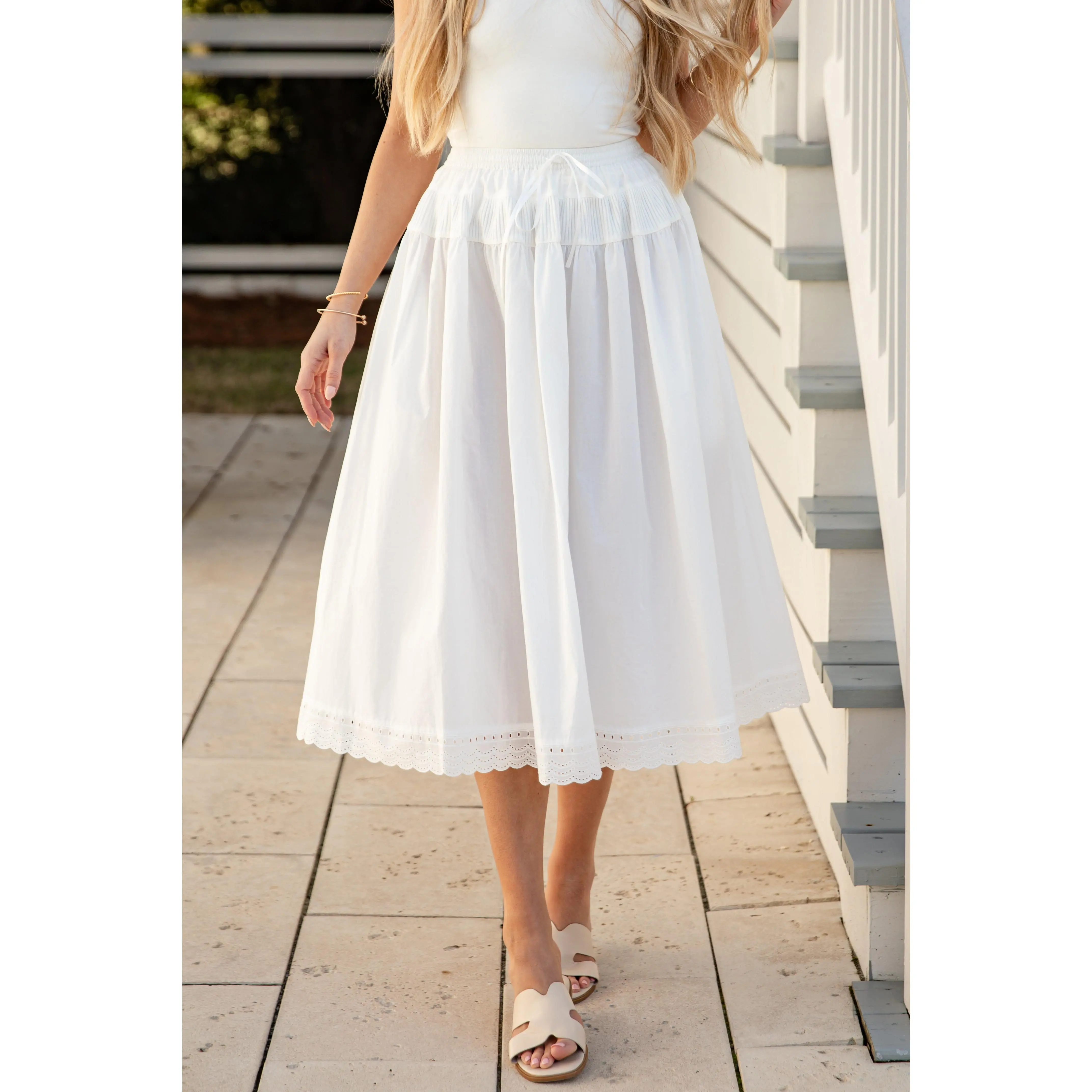 Whispering Breeze Off White Tiered Midi Skirt - TikTok Shop