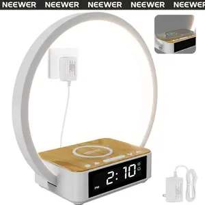 NEEWER Entry Level Version Bedside Lamp with 15W Wireless Charging Compatible with iPhone AirPods, Sunrise Alarm Clock, Dimmable Desktop LED Touch Ring Light for Bedroom Nightstand Reading, N40 summervibes