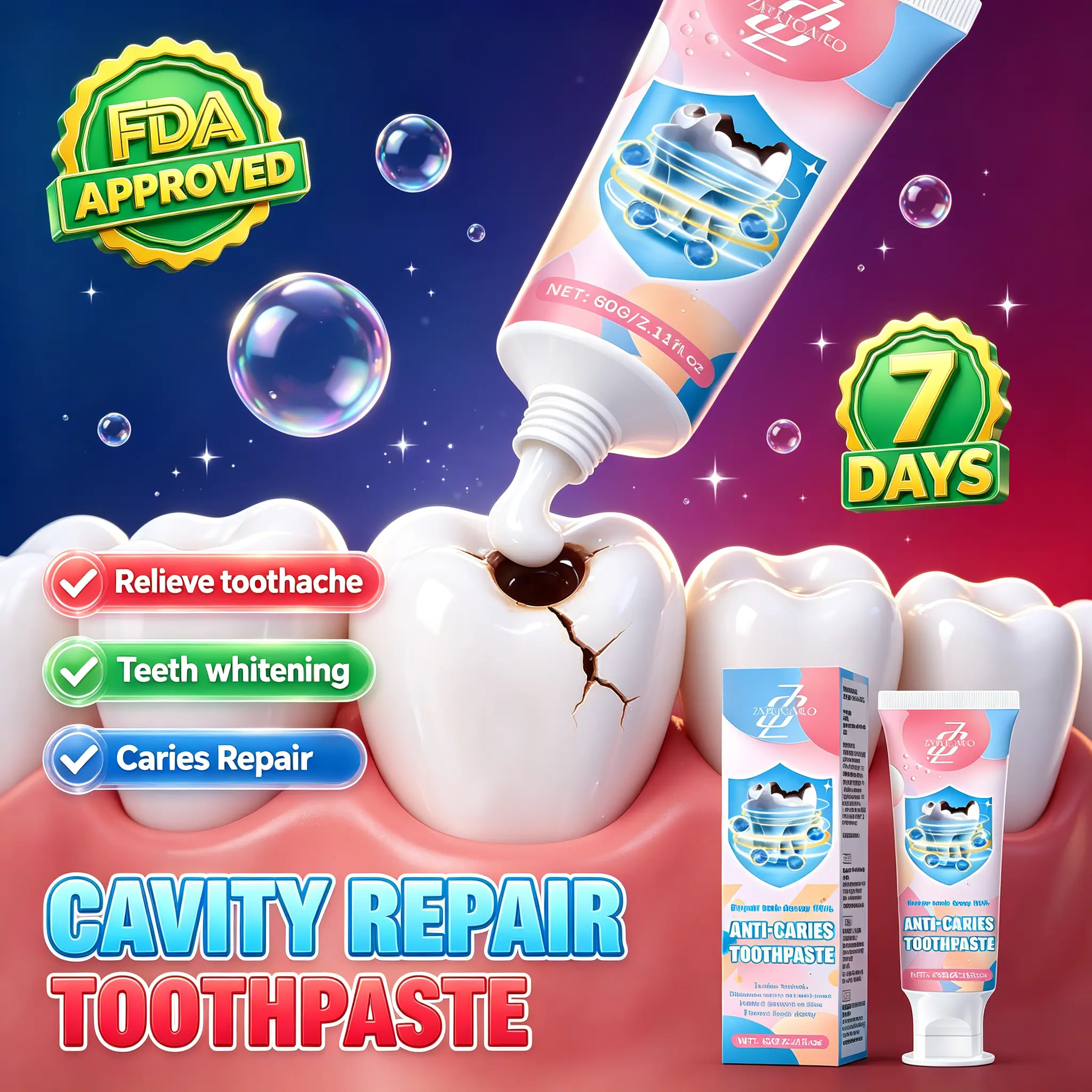 FDA-Approved Anti-Cavity Toothpaste for Cavity Repair, Bacteria Isolation, Protective Film Formation, Decay Resistance Enhancement, and Tooth Decay Prevention