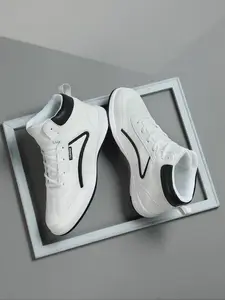 Men's Outdoor High-Top Sporty Casual Shoes, PU Leather Skateboard Shoes, Medium Width, Less Than Ankle Height, All Seasons, Trending Shoes