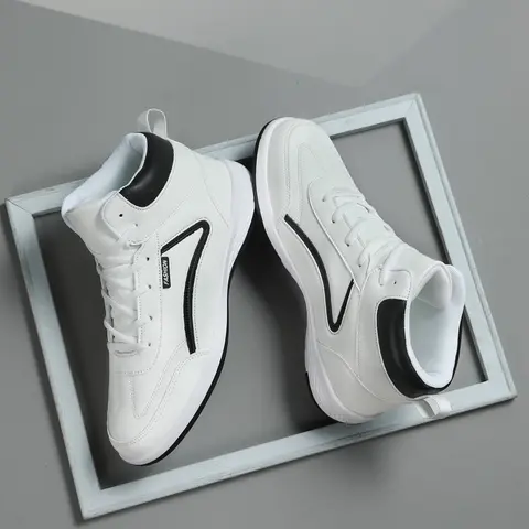 Men's Outdoor High-Top Sporty Casual Shoes, PU Leather Skateboard Shoes, Medium Width, Less Than Ankle Height, All Seasons, Trending Shoes, Sports Shoes, Skateboarding Shoes
