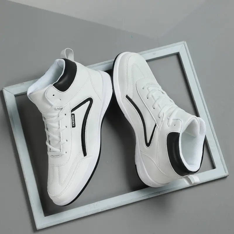 Men's Outdoor High-Top Sporty Casual Shoes, PU Leather Skateboard Shoes, Medium Width, Less Than Ankle Height, All Seasons, Trending Shoes, Sports Shoes, Skateboarding Shoes