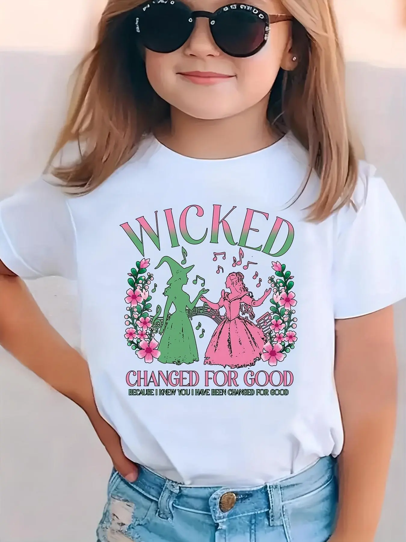 Toddler Girls Wicked Changed For Good Graphic T-Shirt, Musical Inspired Elphaba Glinda Short Sleeve Cotton Tee for Kids, Cute Broadway Fan Shirt for Little Girls