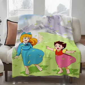 Cartoon H-Heidi, G-Girl Of The A-Alps Blanket Flannel material Design Lightweight Throw Blanket For Dorms, Naps, Living Room, Office,Sofa,All-Sea It is an excellent gift for children, family and friends