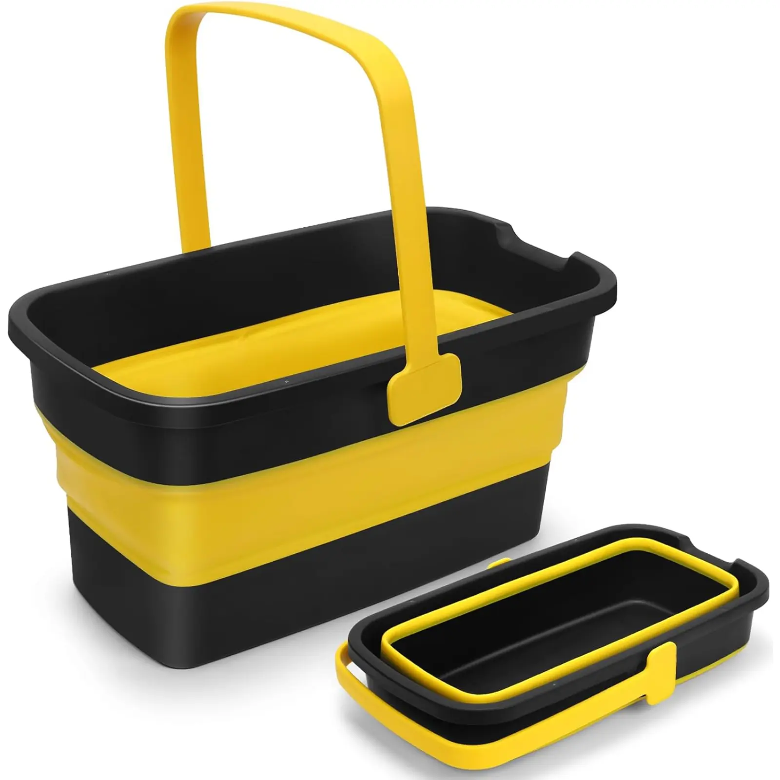 Collapsible Mop Bucket for Cleaning with Handle 3-Gallon Thickened Wall Silicone Square Wash Bucket for Windows Car Washing Storage Organizer