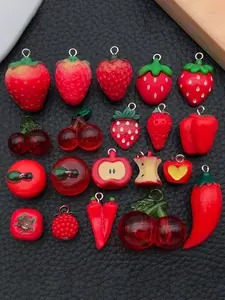 20pcs Resin Fruit Charms, Strawberry Cherry Apple Shapes, Cute Realistic Food Pendants, DIY Keychain Bracelet Necklace Earring Jewelry Making