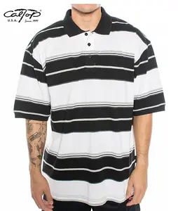 Cal Top Men’s Striped Polo Short Sleeve Shirt – White/Black