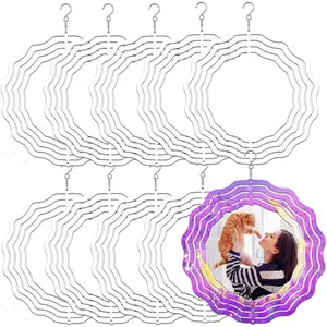 6 Pcs 8 Inch Sublimation Wind Spinner Blanks 3D Aluminum Wind Powered Kinetic Sculpture Spinner Suspension Trim for Yards & Gardens (Round)