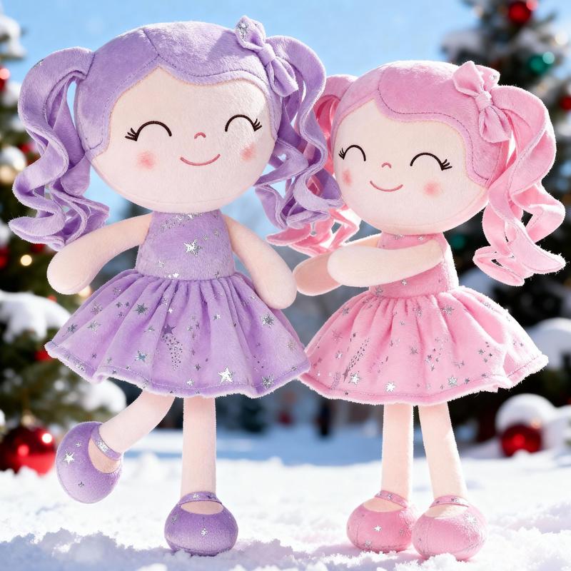 2PCS Gloveleya Christmas Plush Doll 12 Inch Girl Toys Soft Collectible Dolls with Removable Dress Holiday Gift Combination Set for Kids and Girls