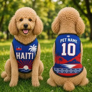 Custom Haiti Pet Soccer Jersey, Personalized Soccer Outfit for Dogs Cats, Haiti Football Shirt Family Name Number