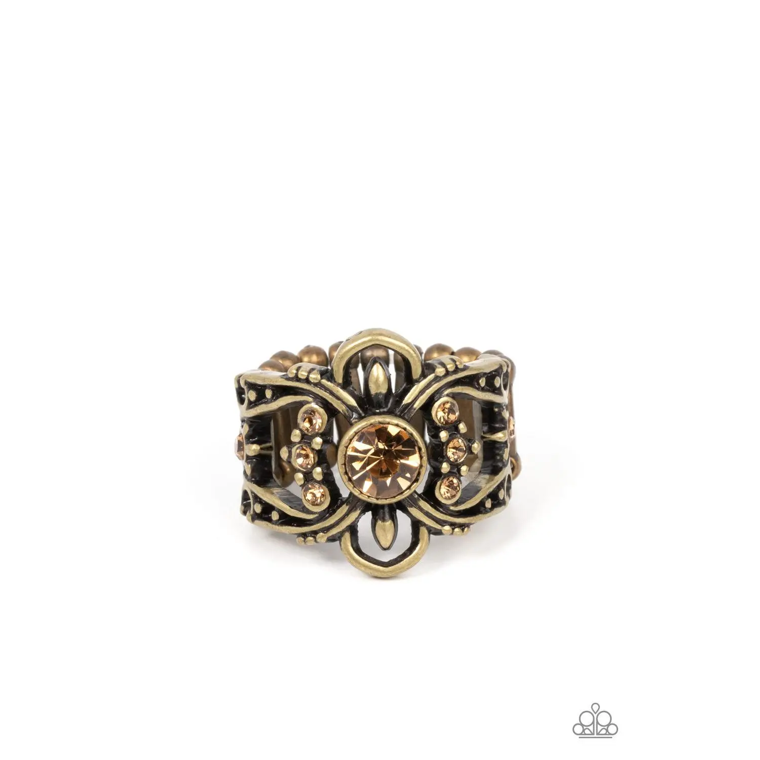We Wear Crowns Here - Brass Topaz Rhinestone Ring - Paparazzi