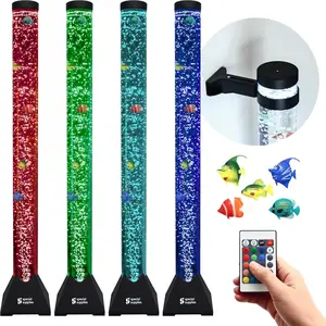 Aquarium Sensory Fish Bubble Light Tube with 16 LED Color Changing Calming Nightlight Effect, Remote Control, and 5 Fishes, Colorful Floor Standing Lamp for Kids and Adults (4 feet) for Home