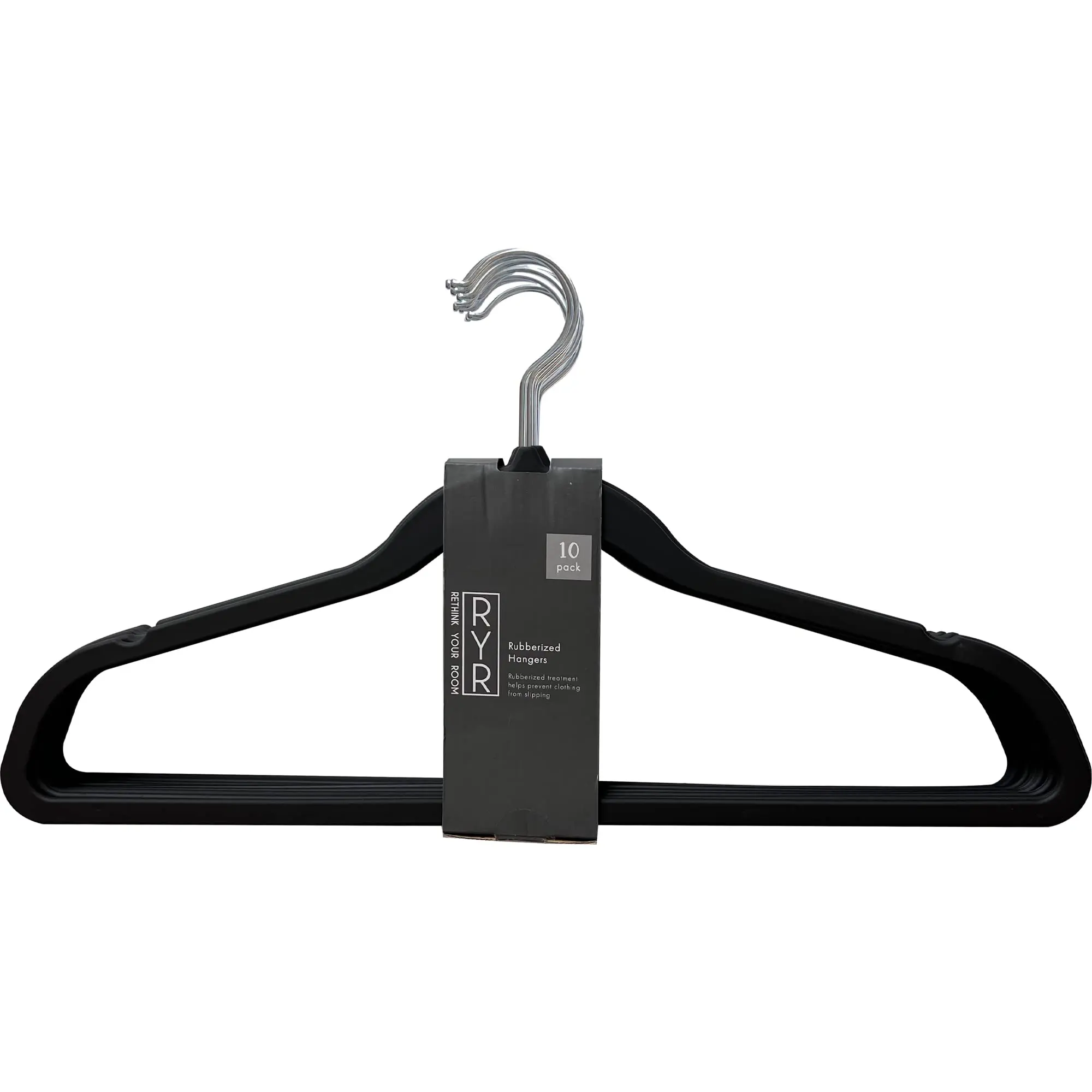 Rethink Your Room 10 Pack Anti-Slip Rubber Coated Hangers, Space Saving, Durable, Gentle, Clothes, Black Hangers for Closet, Non-Slip, Heavy Duty, Velvet, Coats, Pants, Wardrobe Essentials, Holiday