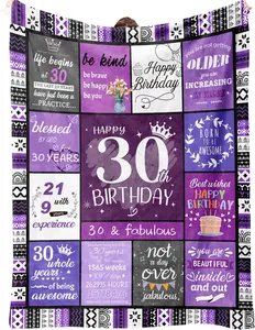 30th Birthday Gifts for Her, 30th Birthday Decorations for Women, Happy 30th Birthday Gifts for Women, 30 Year Old Gifts for Women Turning 30 and Fabulous - 30th Decoration Blanket 60"X50"