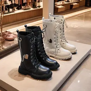 Girls' High-Top Winter Boots with Zipper Closure - Glossy Black Round-Toe Ankle & Thigh Boots with Chunky Heel, EU 27-37 (US 's 4-12) - Warm Durable PVC Sole & Lining, Everyday Us - Comfortable PU Insole & Cushioned Insole - Easy On/Off Zipper Closure