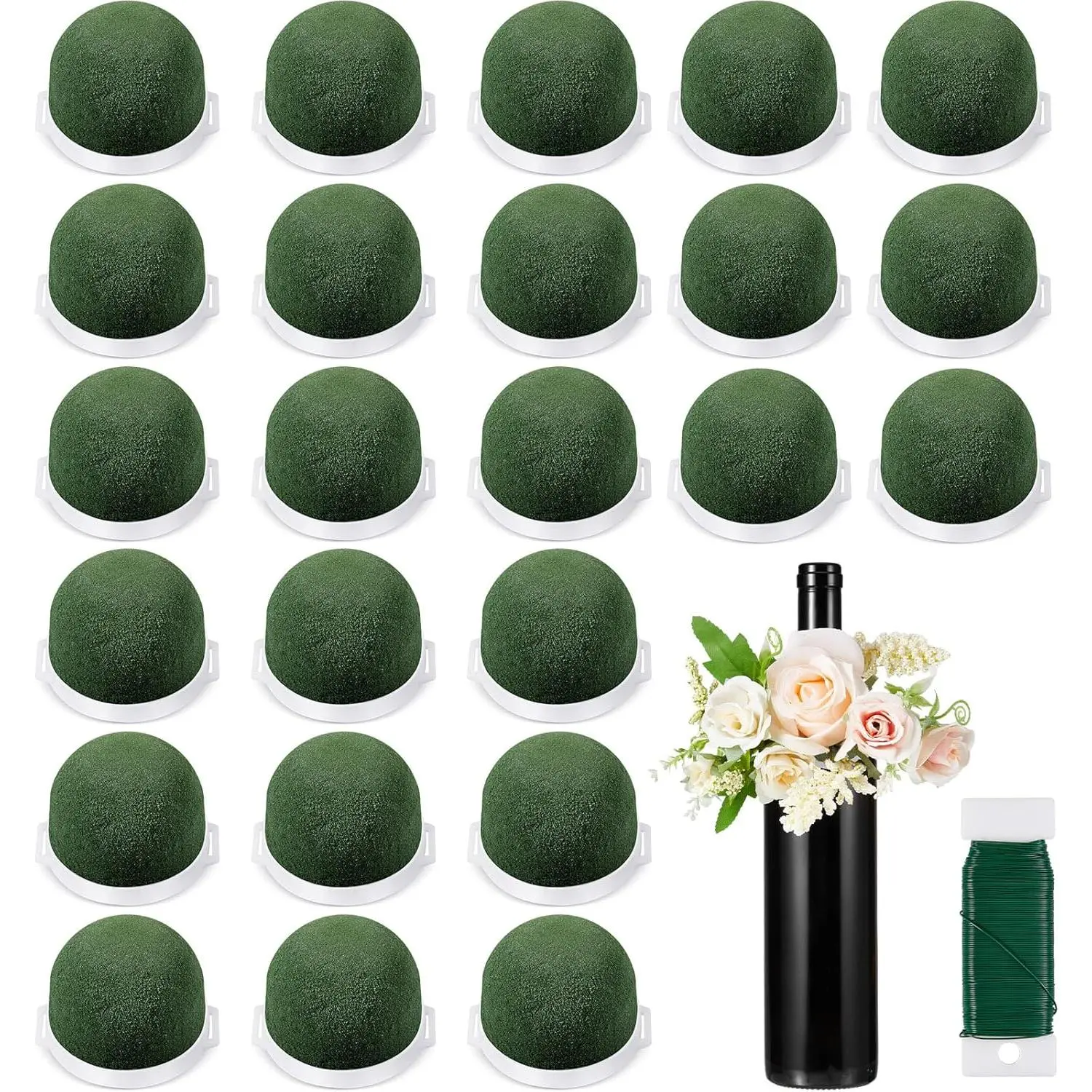 12-Count Small Size Round Shape Decorative Synthetic Floral Holders with Green Wire, Wedding-Ready Artificial Floral Arrangement Supplies for Wedding Table, Room Decor, Dainty