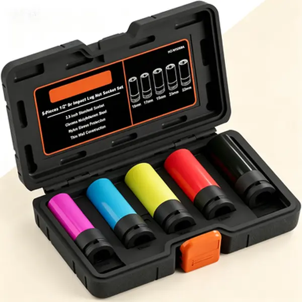 Metric Deep Socket Set 1/2 Inch Drive, Thin Wall Impact Lug Nut Removal Kit with Non-Marring Wheel Protectors, 15 17 19 21 22 MM Sizes, Reusable Anti-Scratch Socket Tools for Wheel Maintenance, Long Reach Wheel Protector Sockets