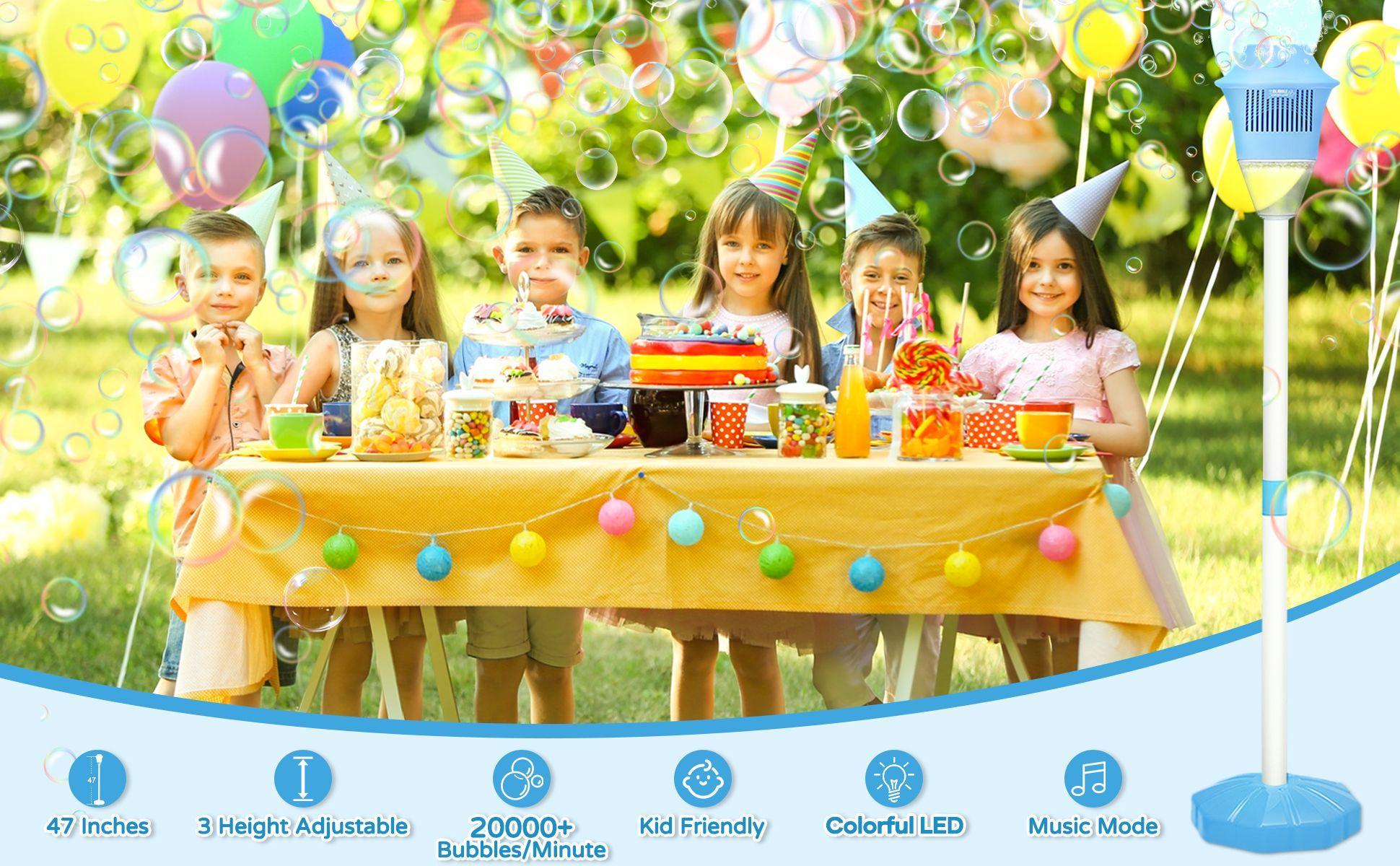 Automatic bubble machine for kids, spring and summer bubble toy, with lights, rechargeable for outdoor use, perfect Easter gift for children. Blue Bubble