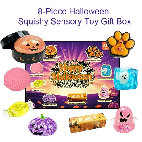 8-Pcs Halloween Slow Rising Squishy Gift Box - No Battery Needed Moldable Stress Reliever, Soft Squishy Fidget Malt Sugar Rebound Toys, 8 Different Horror Figurines for Horror Lovers & Themed Parties