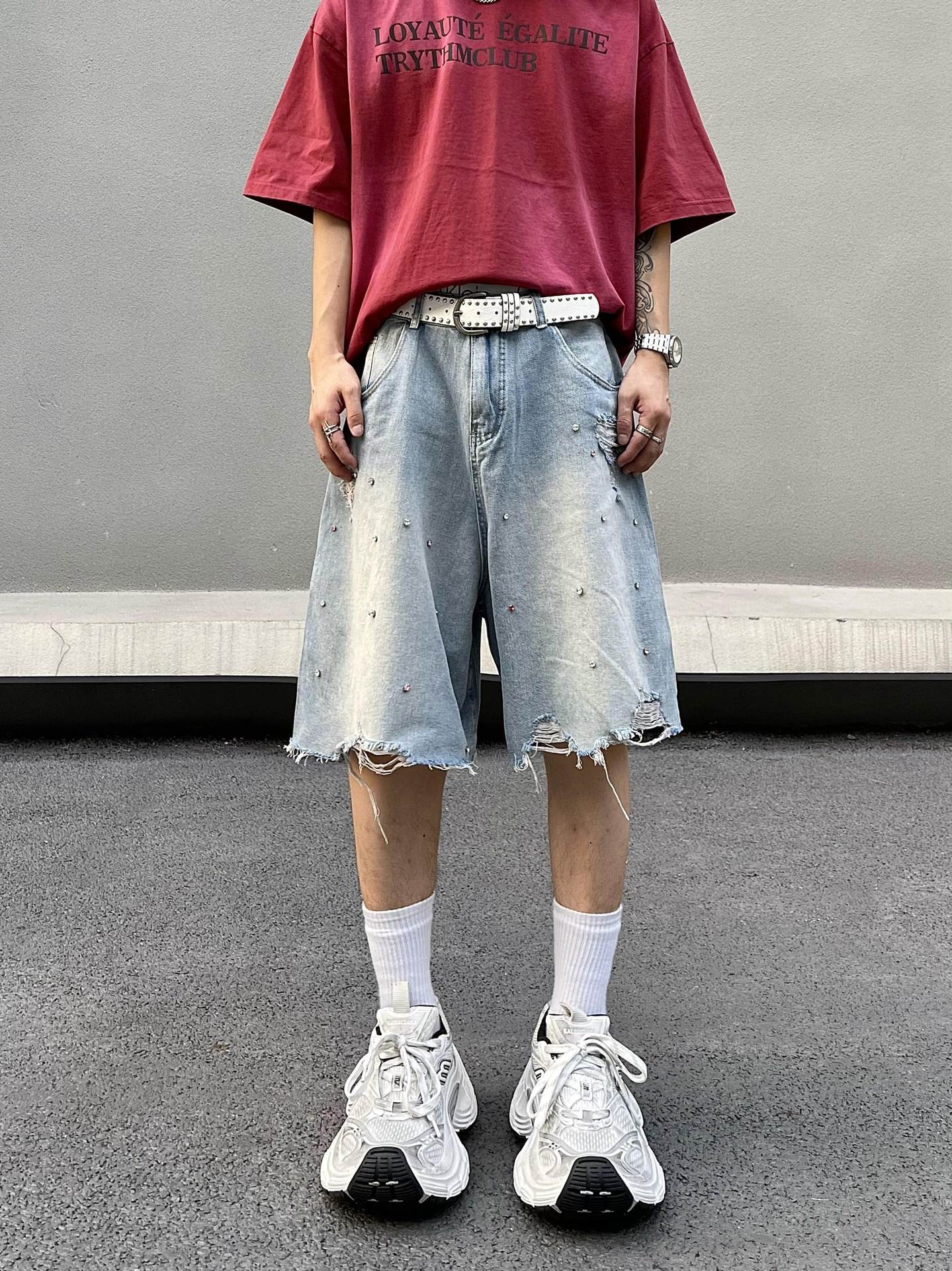 Noctra Frayed-edge Loose-fit Casual Versatile Denim Shorts