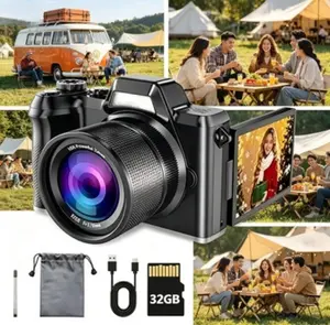 4K Digital Camera for Photography and Vlogging, 56MP Compact Point-and-Shoot Camera with 180° Flip Screen and 16X Digital Zoom, Portable Travel Camera Suitable for Adults and Beginners, Comes with 32GB SD Card