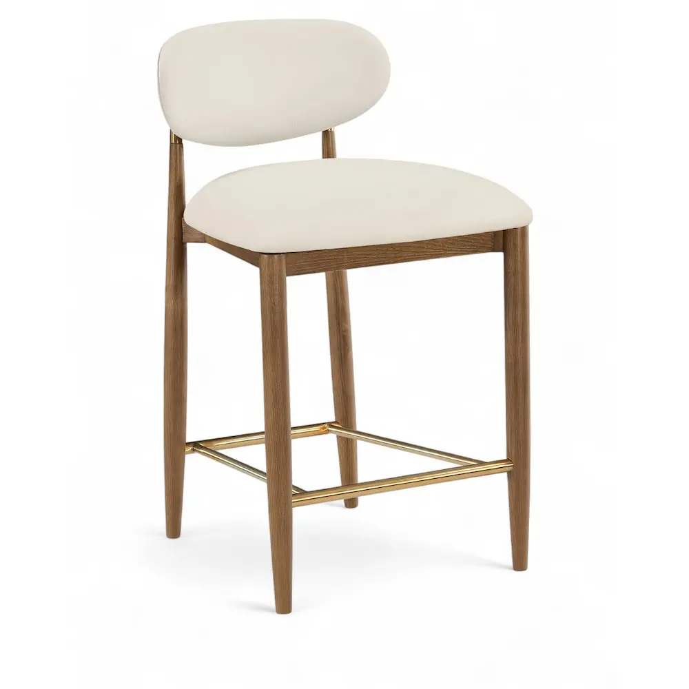 Riccio Cream Vegan Leather Upholstered Stool