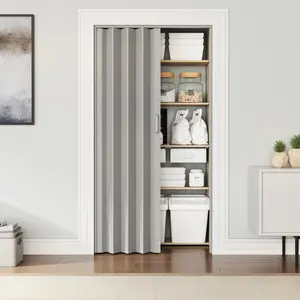 Hardware 48" W PVC Foldable Accordion Doors or Privacy Room Divider for Internal Use, Grey