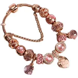 Dreamcatcher Charm Bracelet for Women,  Crystal Beaded Snake Chain Bracelet with Heart Clasp, Dangle Charms Adjustable Bangle, Fashion Jewelry Gift for Birthday Valentine's Day Mother's Day Sunshine Vibes Keychain small batch lesbian good luck unisex retr