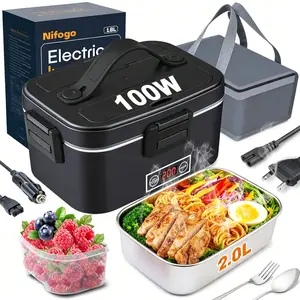 Household Travel Dual Voltage Electric Lunch Box Food Heater 80-100W 1.5-3.5L Detachable Steel Tray Cutlery Included