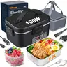 Portable Stainless Steel Electric Heating Lunch Box - Car Interior Accessory, Dual Voltage, 80-100W Heating, 1.5-3.5L, Detachable Tray, Included Fork & Tableware, for Commuting, Road Trips