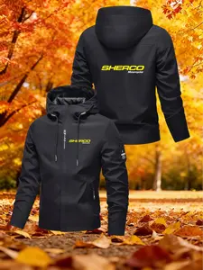 Men's Hooded Jacket Rco Motorcycles Print, Loose-Fit Casual Outerwear, Spring & Fall, Perfect Gift for Motorcycle Enthusiasts