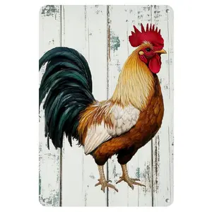 Wall art metal poster 1pc Rooster Kitchen Decorative Metal Painting Logo Wall Art Farmhouse Chicken Metal Painting Poster Home Kitchen Cafe Club Restaurant Kitchen Garden Gift for chicken lovers Metal signage 8x12 inches Frameless Modern Wall Decor