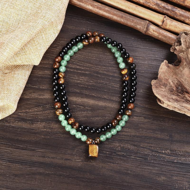 Money Attraction Necklace With GreenAventurine & Tiger Eye Pendant Healing Crystal Stone ，Anniversary, Vacation &Theme Parties Jewelry Charms Abundance Crystal bracelet，Long Chain，Sweater chain，Ideal Gift Jewelry for Men and Women