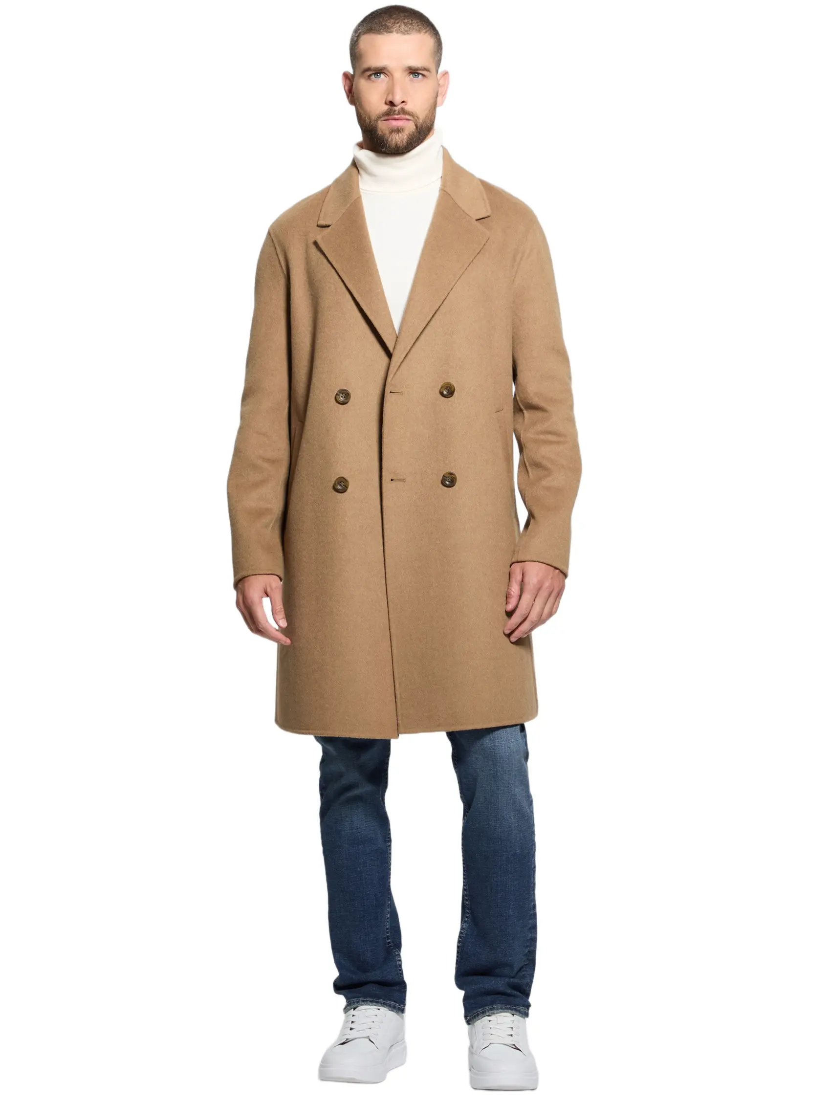 GUESS Male Wool-Blend Double-Breasted Coat
