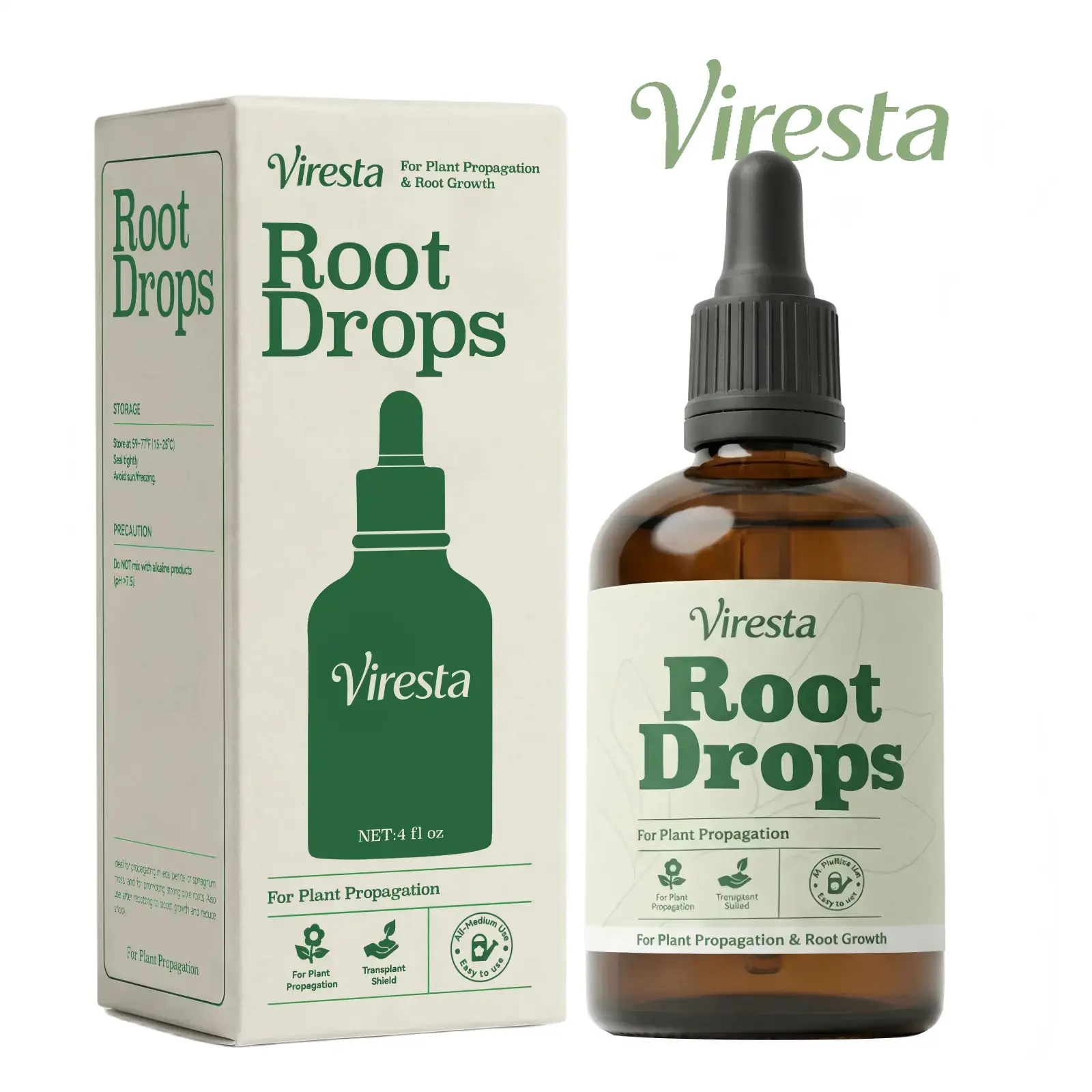 Viresta Root Drops - 4 fl oz Rooting Hormone Stimulator for Plant Propagation, Cuttings | Reduced Transplant Shock, All-Medium Compatibility, Robust Growth Support