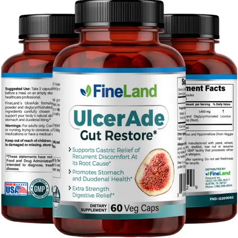 FineLand ULCER ADE Supports Gastric Relief of Recurrent Discomfort At Its Root Cause, Promotes Stomach and Duodenal Health, Extra Strength Digestive Relief digestive system support Healthcare Natural