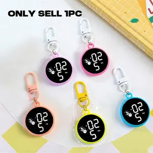 Portable LED Digital Watch Keychain, Round Electronic Wristwatch for Men Women, Small Analog-Digital Clock, Birthday Gift, Trendy Cute Keychain