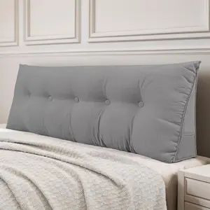 Headboard Pillow for Bed, Large Triangular Wedge Headboard Pillow for Reading and Resting, Backrest Positioning Support Pillow with Removable Cover (, Grey)