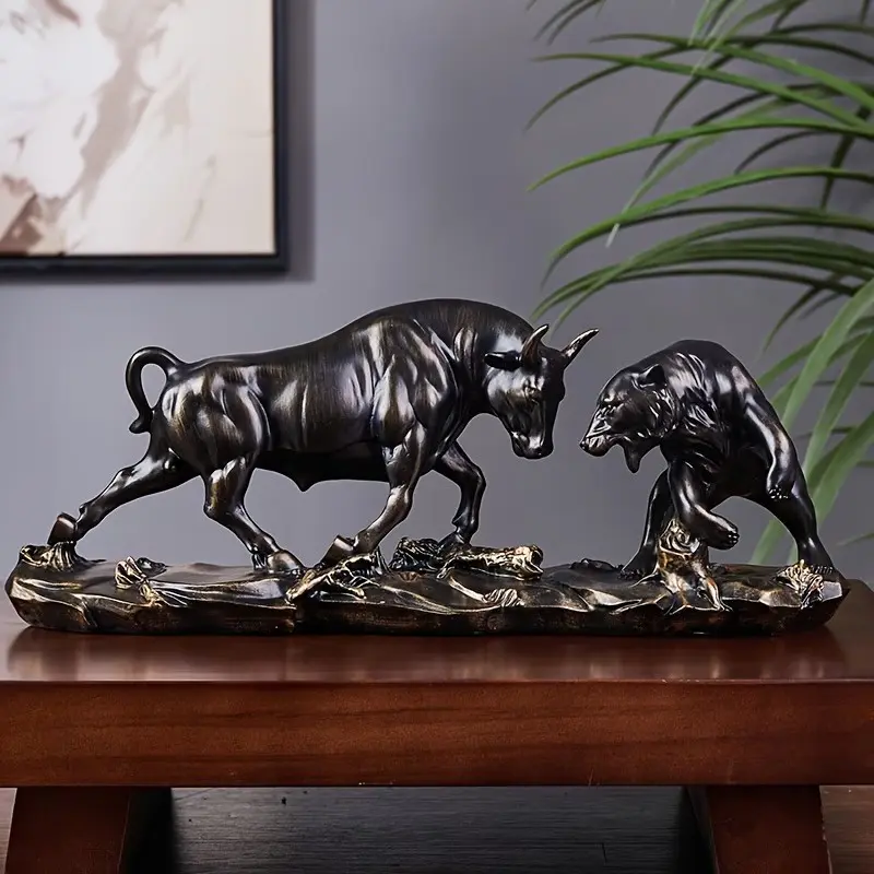 1PC Bull and Bear Market Duel Sculpture Vintage Resin Ornament, Financial Office Desk Decor Interior Ornaments for Traders, Unique Art Gift for Mother's Day & Father's Day, Decorative Sculptures, Figurines Decor, Decoration Figure