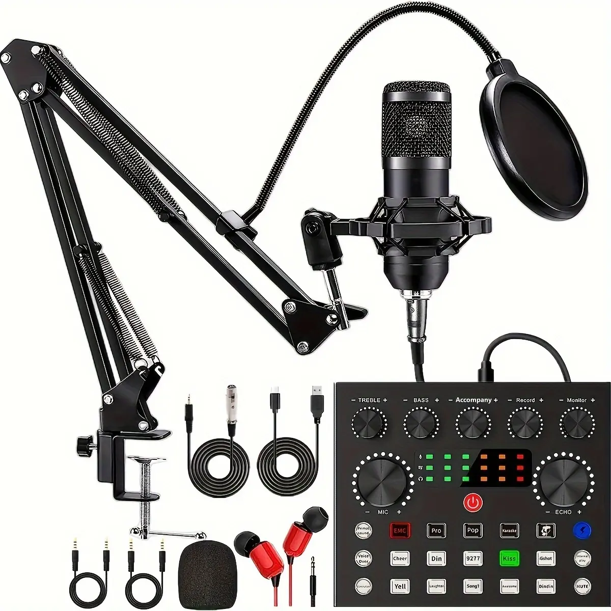 Podcast Equipment Bundle, V8S Audio Interface with BM-800 Condenser Microphone, Durable Studio Equipment with Mic Arm and USB Audio Mixer for Podcasting, Streaming, Voice-Over, Recording and Singing, Recording Kit