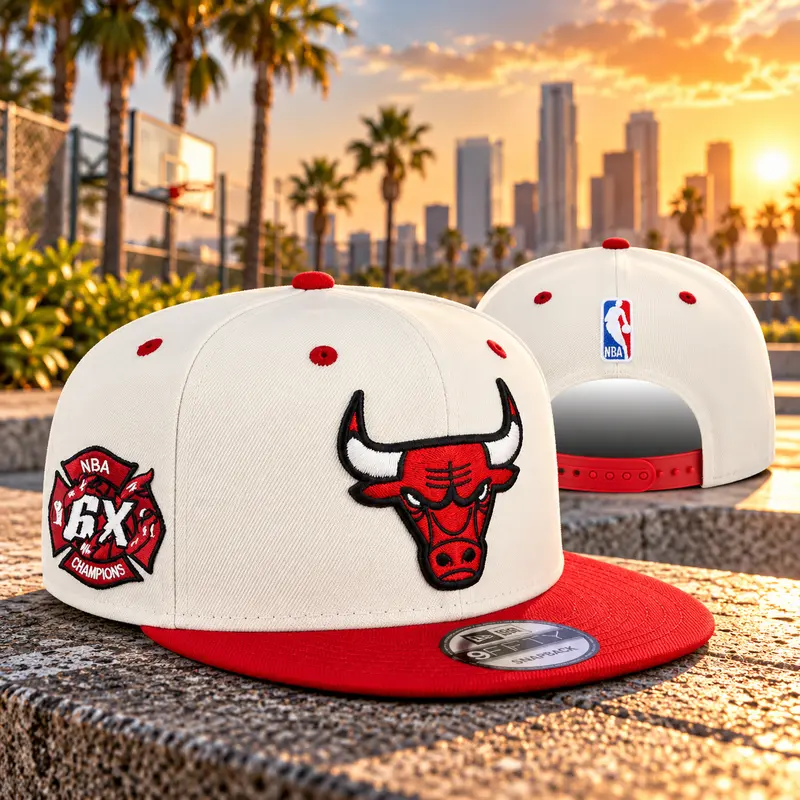 Chicago Bulls 6X Champions Snapback Cap – White Red Basketball Bull Logo Embroidered Flat Bill Hat, Adjustable Sports Fan Streetwear