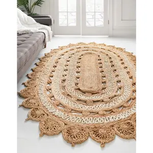 Natural and White Braided Jute Rug