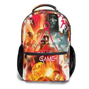 17" Squid Game Full-Print Backpack - Waterproof & Machine-Washable with Reinforced Base, Padded Adjustable Straps, 4-Pocket Storage for Tech, Essentials & Outdoor Gear
