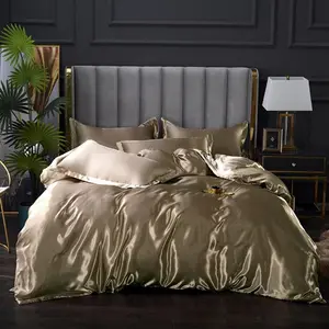 Feelyou Champagne Gold Silk Duvet Cover Set - Luxury Soft Satin-Like Bedroom Bedding Set, Microfiber Machine Washable Duvet Cover, Decorative Bedding for Teens (No Comforter), Decorative Duvet Cover