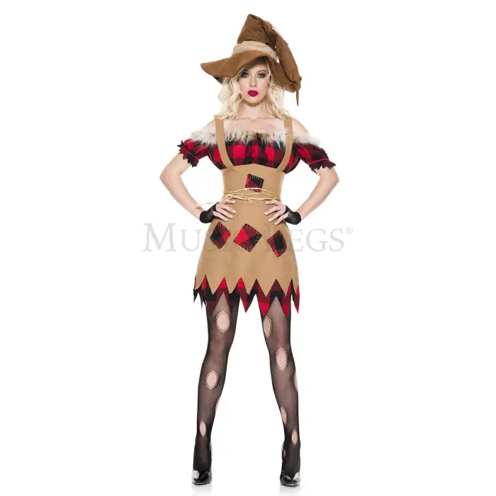 212 MAIN Women's Oversize Polyester Living Scarecrow Dress & Small 5-Piece Dog-Cat Animal Costumes Set with Suede, Mesh, Checker Patches, Faux Fur Trim, Belt, Gloves | Pet Supplies
