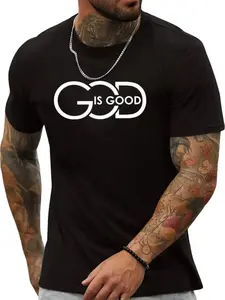 Men's 100% Golf Gift T-Shirt, Unisex 'god Is Good' Print, Round Neck Short Sleeve, Casual Knit Fabric, All Seasons, Durable Quality Material