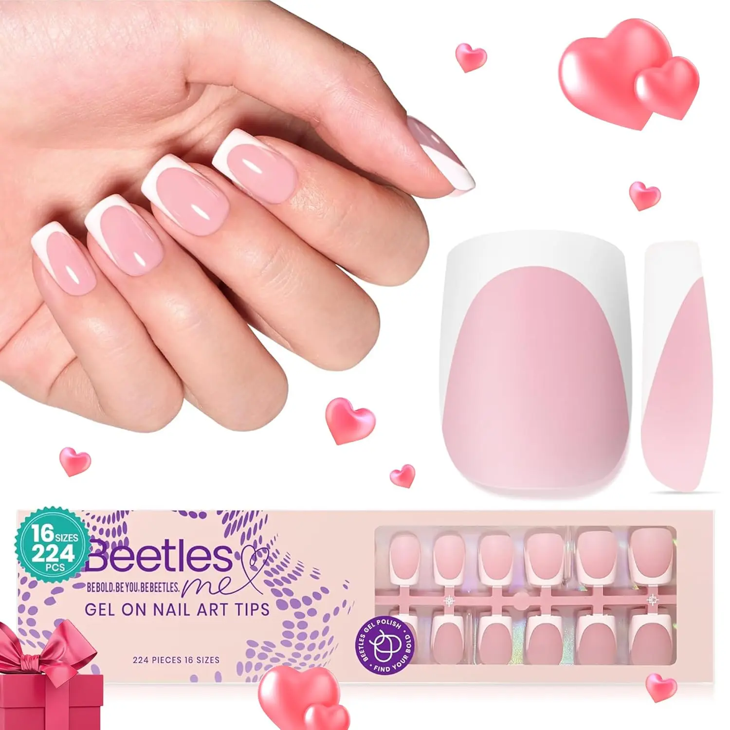 Short Squoval 224 Pcs 16 Sizes(Pink)